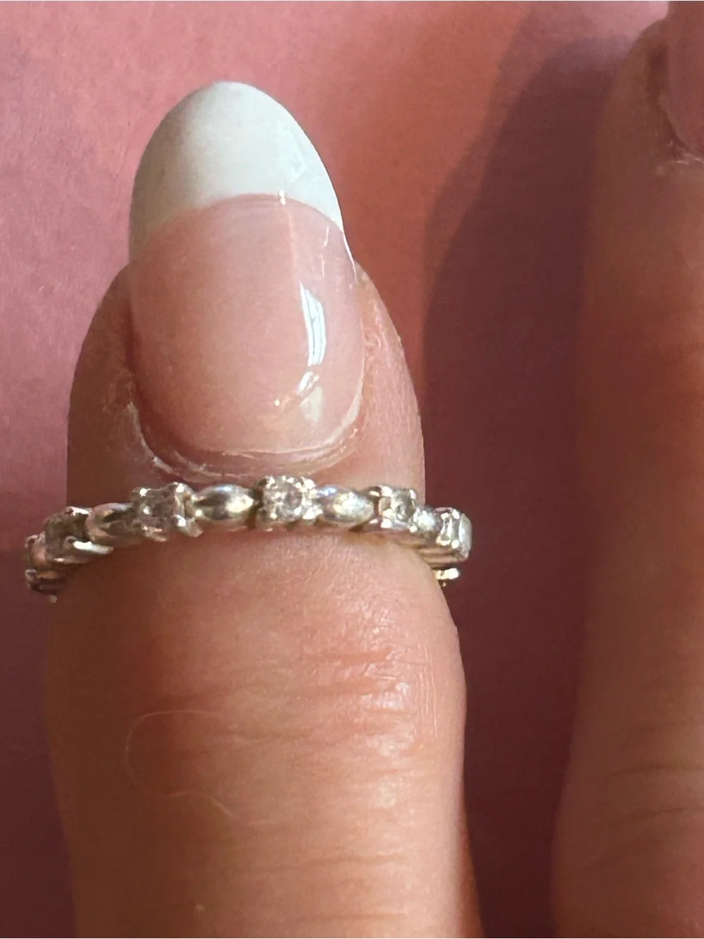 Vintage Sterling Silver Eternity Band with Beautiful Clear Gemstones. Size 6.